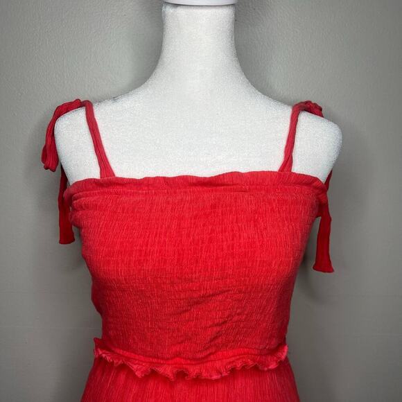 SLD Women's Coral Smocked Tiered Maxi Dress Tie Straps Size Medium Santorini - Picture 2 of 7